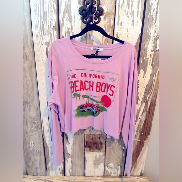 Daydreamer Tops - Daydreamer Beach Boys License Plate Crop Long Sleeve Lavender Size L NWT